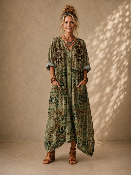 Isabella | Button Front Oversized Pocket Midi Dress