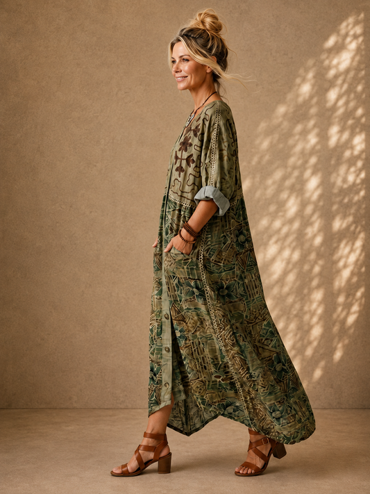 Isabella | Button Front Oversized Pocket Midi Dress